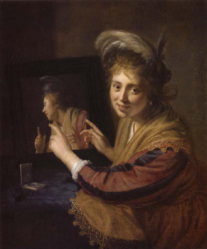 REMBRANDT Harmenszoon van Rijn Girl at a Mirror oil painting picture